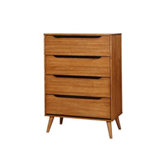 1pc Chest Modern Mid-Century Style Recessed Drawers Handle Tapered Round Legs Four Drawers Oak Finish
