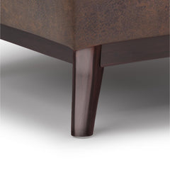 Hecuba 34 inch Wide Tray Top Small Coffee Table Storage Ottoman in Distressed Chestnut Brown Vegan Leather