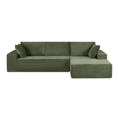 Moon Convertible Sectional Sofa in Soft Corduroy, Modern Comfy Couch with Full Foam Cushioning, Cozy Sleeper Sectional for Living Room, Bedroom, No Assembly Required, Dark Green - Right Facing