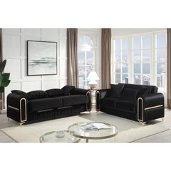Paradise Modern Upholstered Sofa in Black with Solid Birch Wood Frame, Pocket Coil Seating and Gold Stainless Steel Legs