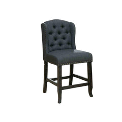 Rustic Style 2pc Counter Height Chair Bold Distressed Nailhead Trim Wingback Antique Black Finish Dining Room