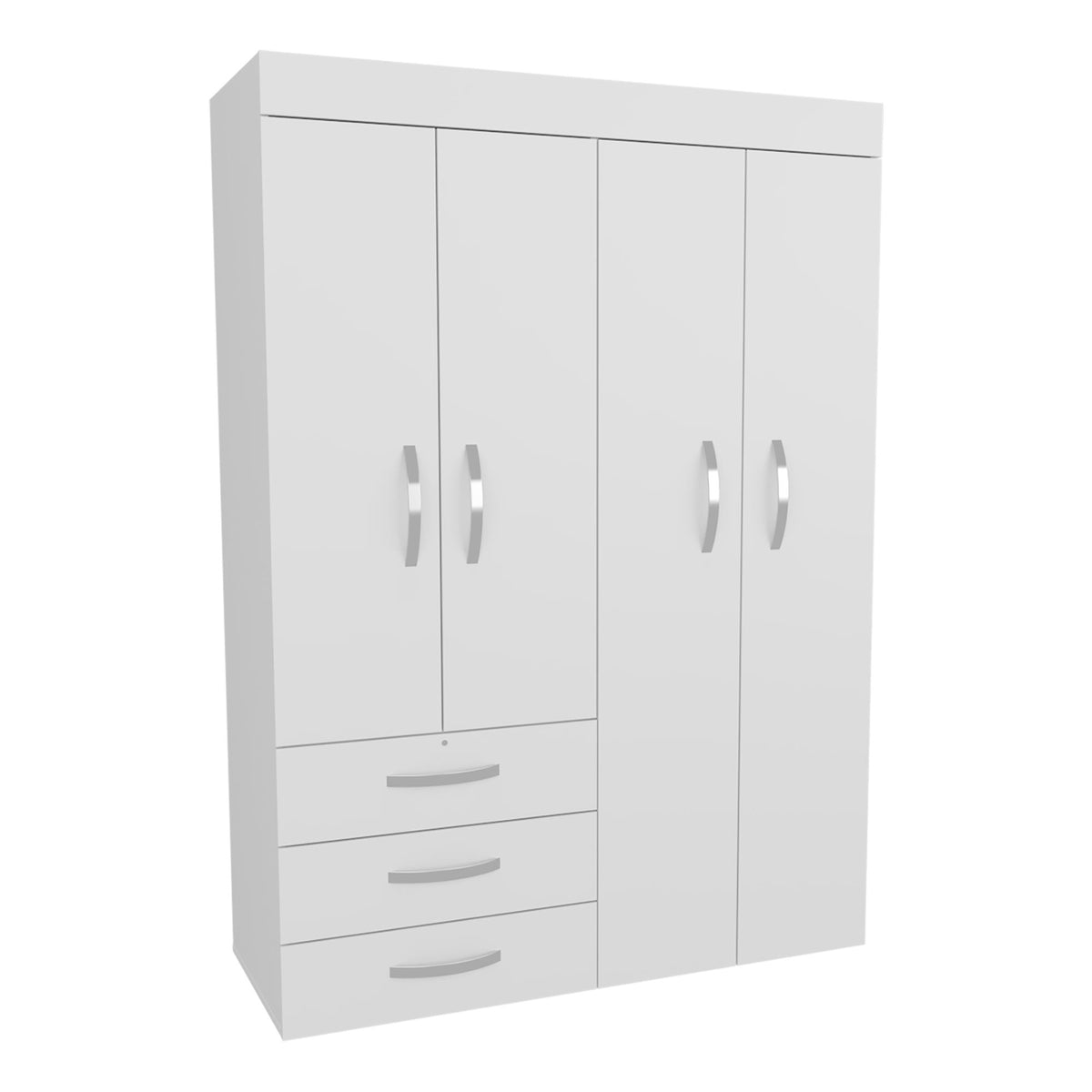 Clytemnestra Adjustable Armoire, Rods, Double Door Cabinet, Three Drawers, Two Shelves White