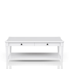 White Finished Cocktail Table With Two Storage Drawers and Casters