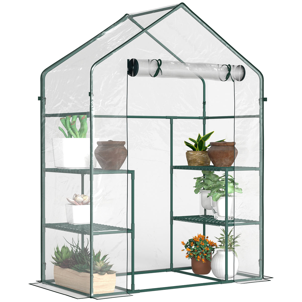 5' x 2.5' x 6.5' Mini Walk-in Greenhouse Kit, Portable Green House with 3 Tier Shelves, Roll-Up Door, and Weatherized Plastic Cover for Backyard Garden, Clear