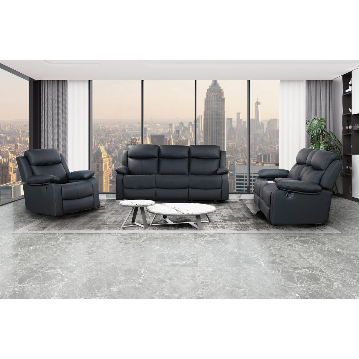 Museum Black 3PC Reclining Sofa and Loveseat and Glider Reclinerwith LED Lights and Speakers