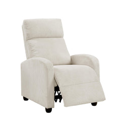 Modern Push Back Recliner Chair Beige Soft Corduroy Upholstery Comfort Solid Wood Living Room Furniture 1pc