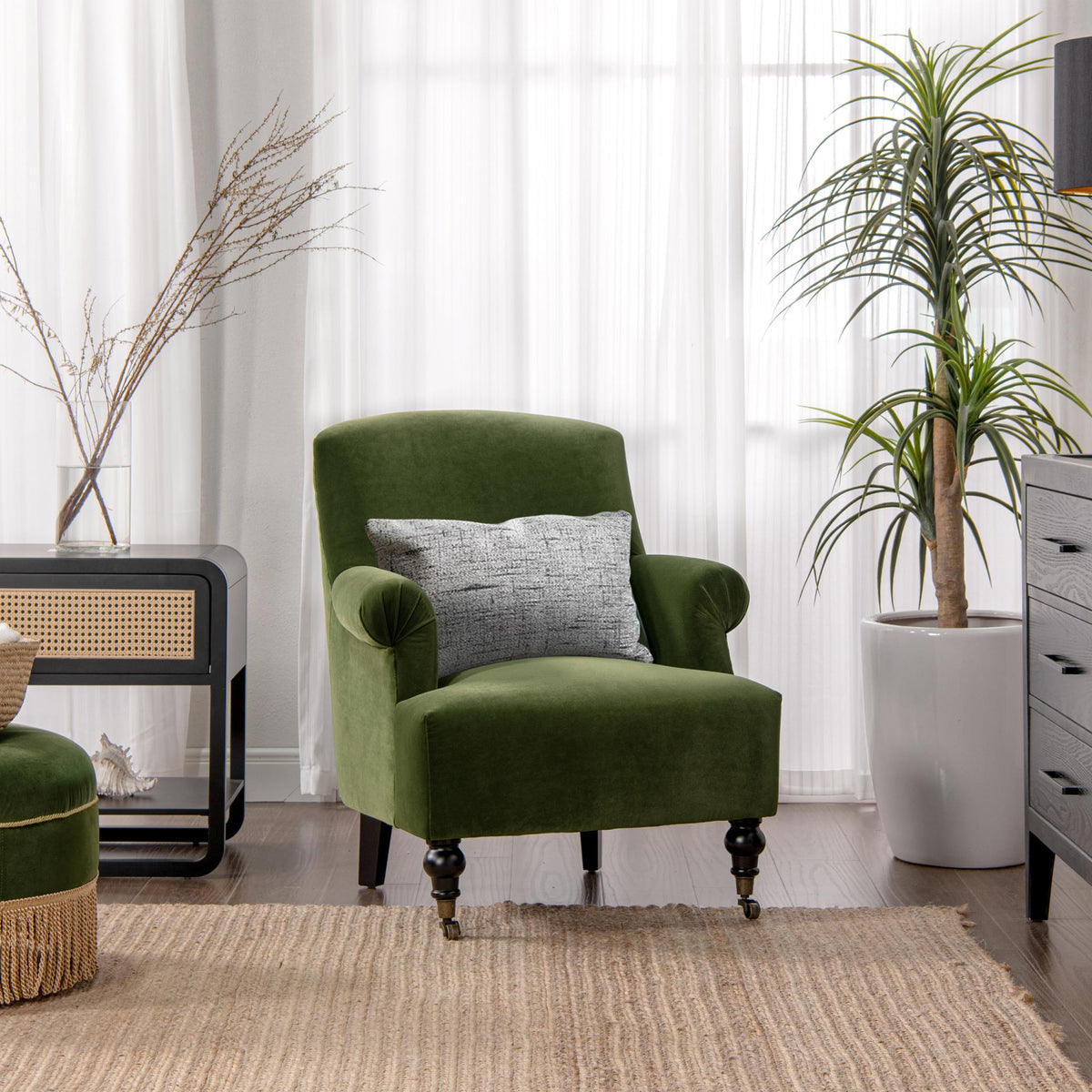 Eden 30" Pleated Sock Arm Accent Armchair, Olive Green Performance Velvet