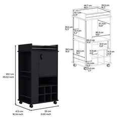 Bar Cart with 6 Built-in Wine Rack and Casters, Black
