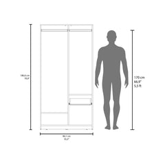 Clytemnestra 2-Door One Drawer Amoire with 2 Cabinets, Two Hanging rods and Four Shelves in Matt Gray and Natural Oak