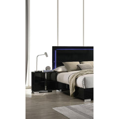 Contemporary Classic Black Bedside Table Bedroom Furniture 1pc Nightstand Chrome Legs Handles