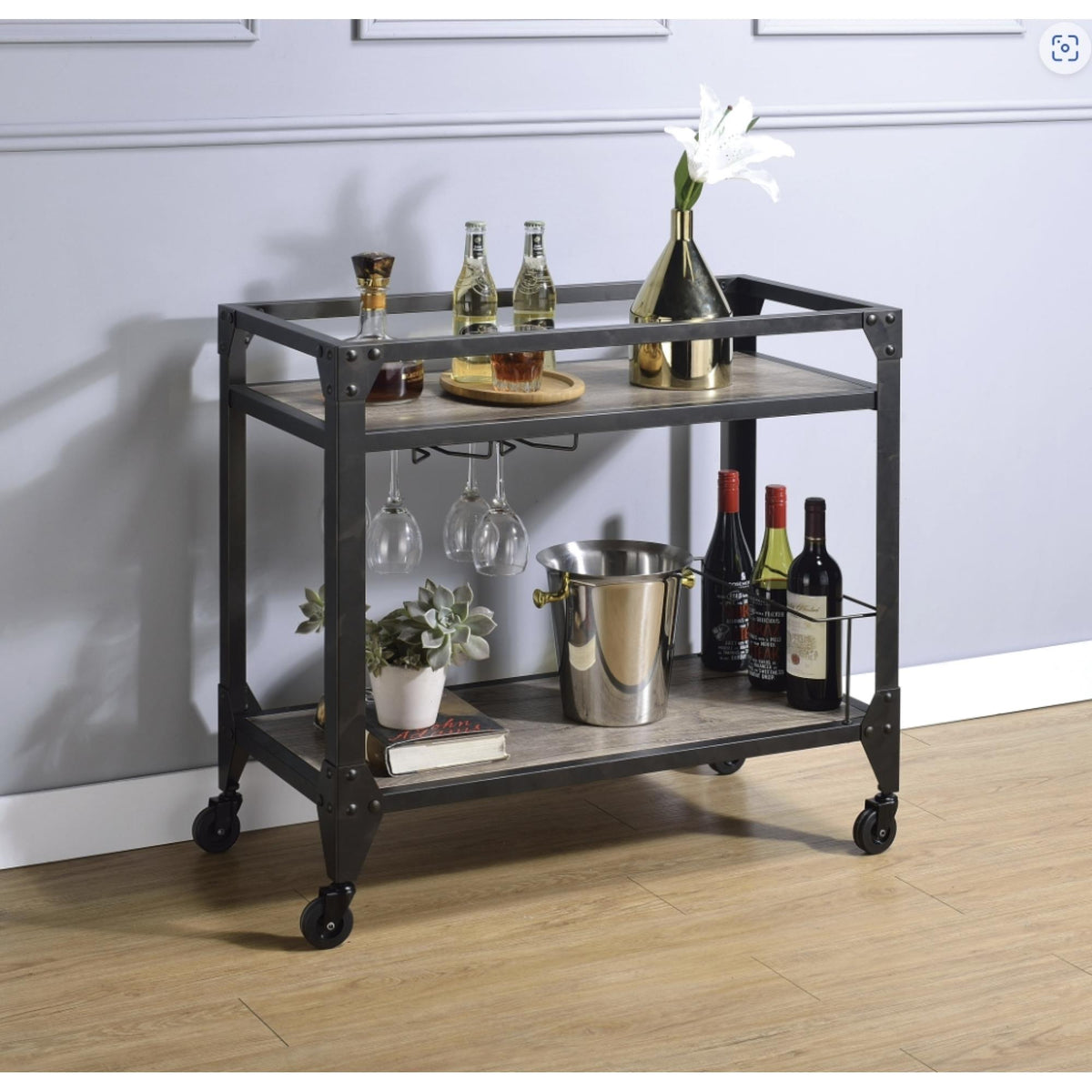 Epimetheus Rustic Oak & Charcoal Finish Serving Cart
