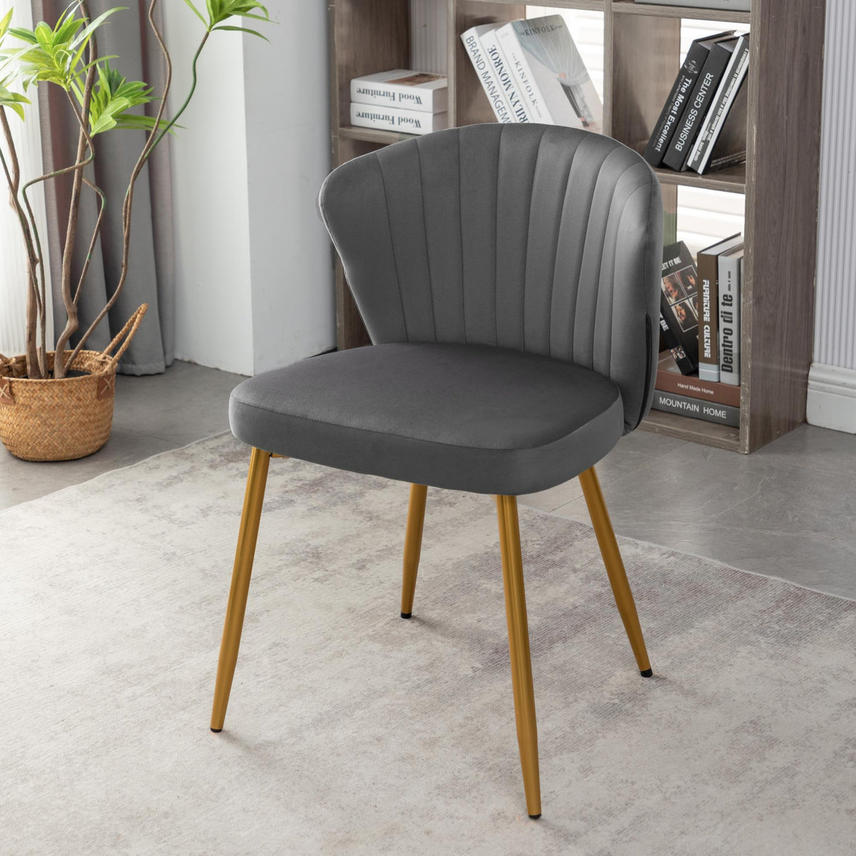 Modern Velvet Armless Accent Chair, Channel Tufted Dining Chair with Gold Metal Legs, Upholstered Side Chair for Living Room Bedroom Small Spaces