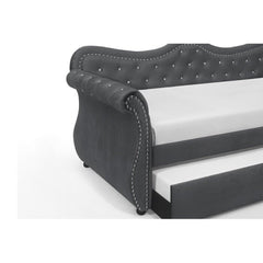 Helen Upholstered Velvet Wood Daybed with Trundle in Gray