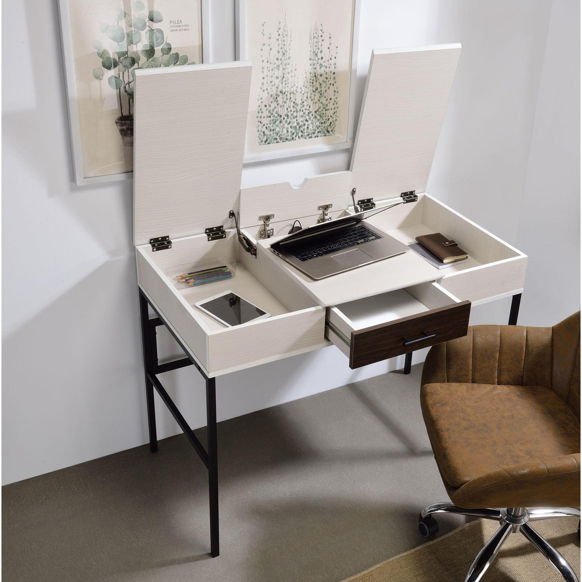 Epic Natural & Black Finish Writing Desk W/USB