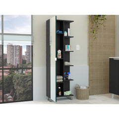 Iphigenia Mirror Linen Cabinet, Four Interior Shelves, Five External Shelves -Black