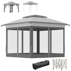 12' x 12' Pop Up Canopy Tent with Netting and Carry Bag, Instant Sun Shelter with 137 sq.ft Shade, Tents for Parties, Height Adjustable, for Outdoor, Garden, Patio, Gray