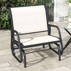 Outdoor Glider Chair, Steel Swing Chai with Curved Armrests for Porch, Garden, Poolside, Balcony, Cream White