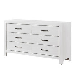 Record 59 Inch Wide Dresser, 6 Drawers with Black Nickel Handles, White Finish