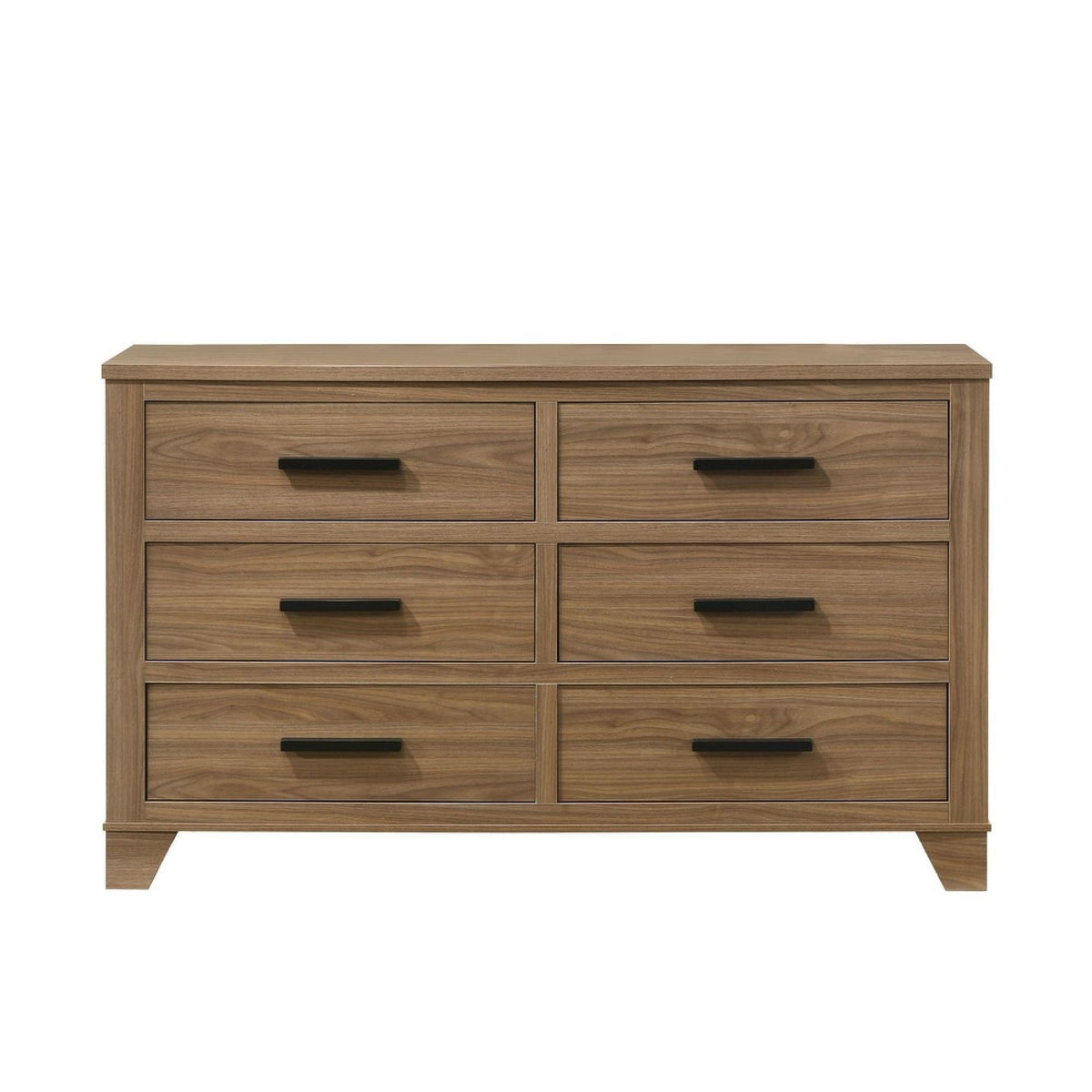 1pc Walnut Color Six Drawers Dresser Black Bar Pulls Transitional Style Bedroom Metal Center Glide