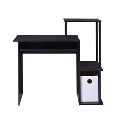 Black Computer Desk with Keyboard Tray and Open Shelving