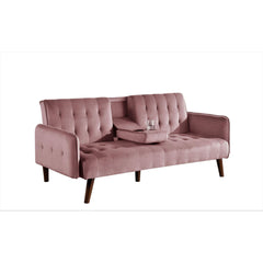 72" Sleeper Sofa Bed - Convertible Folding Backrest to Full Bed with Cup Holder & Drop-Down Table - Space Saving Linen Sofa for Small Spaces - Easy Assembly, Pink