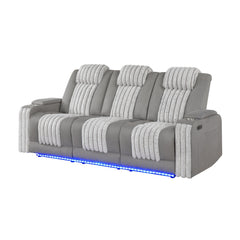 Epic Grey Power Reclining Sofa with Power Headrest, LED and Drop Down Table with reading Light