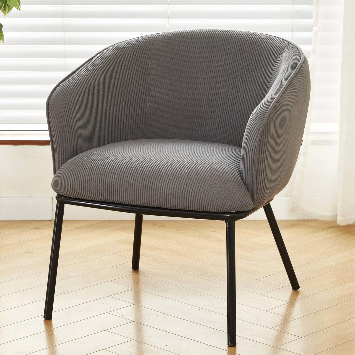 Modern Corduroy Accent Chair, Upholstered Armchair with Metal Legs, Mid-Century Barrel Chair for Living Room Bedroom, Easy Assembly