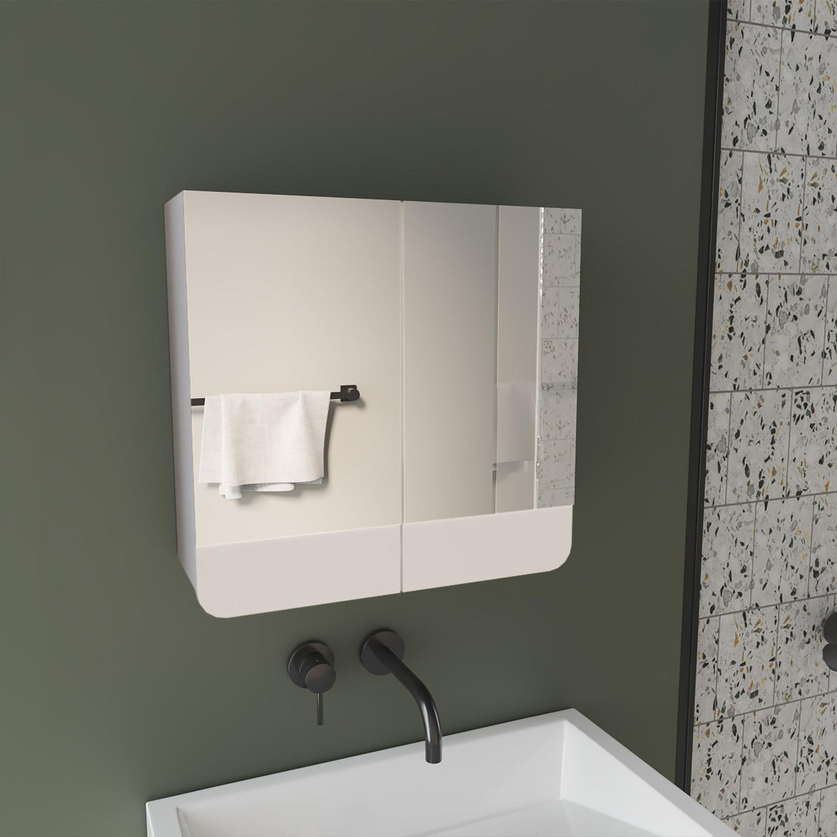 Achilles Mirror Medicine Cabinet with Interior Shelves, Modern Bathroom Storage Solution And Organizer, White