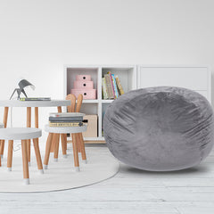 Sanctuary Velvet Bean Bag Chair, Grey-5ft Plush Floor Chair for Kids and Adults w/ Washable Cover, Lounge Chair with Stretchable Fabric, Comfy Bedroom Chair, Filled with Shredded and Memory Foam.