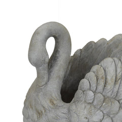 Ode Planter with Swan Sculpted Details, Gray Terracotta 10 Inch
