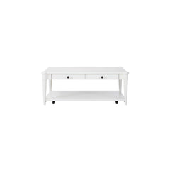 White Finished Cocktail Table With Two Storage Drawers and Casters