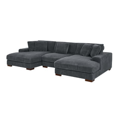 Large Seating Corduroy Upholstered Double Chaise Sectional