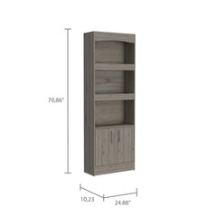 Rhea Bookcase, Metal Hardware, Three Shelves, Double Door Cabinet -Light Gray