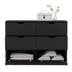 Utopia 4 Drawers Double Dresser with 2 pull down Cabinets Black