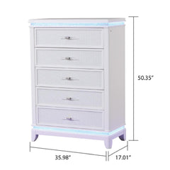 Avalon Modern Style 5-Drawer Chest with Diamond Drawer Pulls and Reflective Accents Made With Wood in White