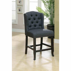 Rustic Style 2pc Counter Height Chair Bold Distressed Nailhead Trim Wingback Antique Black Finish Dining Room