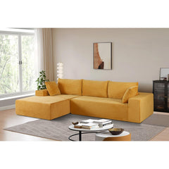 Moon Convertible Sectional Sofa in Soft Corduroy, Modern Comfy Couch with Full Foam Cushioning, Cozy Sleeper Sectional for Living Room, Bedroom, No Assembly Required, Ginger Yellow - left Facing