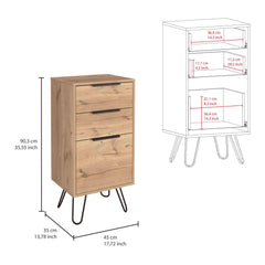 Vault Light Dresser, Hairpin Legs, Superior Top,Three Drawers -Light Oak