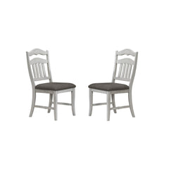 Contemporary Antique White Side Chairs Upholstered Cushion Seat Ladder Back 2pc Dining Chairs