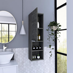 Display Single Door Cabinet 32" H, Two External Shelves, Two Interior Shelves, Smokey Oak