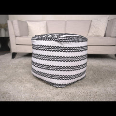 Hephaestus Handcrafted Fabric Pouf, Natural with Black