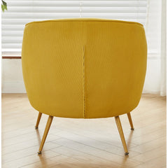 Corduroy Accent Chair with Gold Metal Legs, Modern Upholstered Armchair, Comfy Barrel Chair for Living Room Bedroom