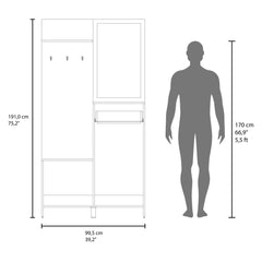 Eden 75" Tall Mirrored Tree Hall with Hangers, Three Shelves, Two Cabinets, One Drawer, Entry way, Console Table, Living Room