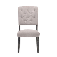 Transitional Dining Chairs Set of 2, Tufted Back Beige Fabric Upholstery Weathered Gray Oak Finish Wooden Dining Furniture