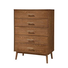 Fable 1pc Chest of Drawers Solid wood Nickle Bar Pulls 5-Drawers Storage Round Tapered Legs Bedroom Modern Style