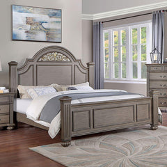 Sun King Size Panel Bed 1pc Contemporary Style Gray Bedroom Furniture Formal Floral Design in Headboard