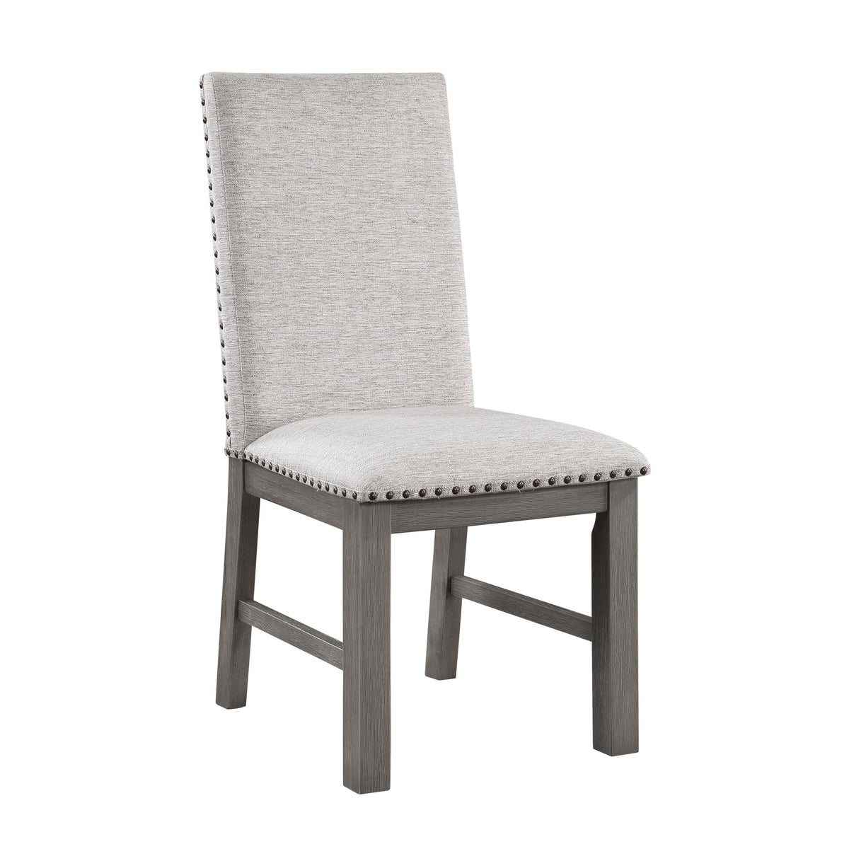 Dining Chairs 2pc Set Beige Fabric Upholstered Seat and Back Nailhead Trim Gray Finish Wood Frame Rustic Design Dining Furniture