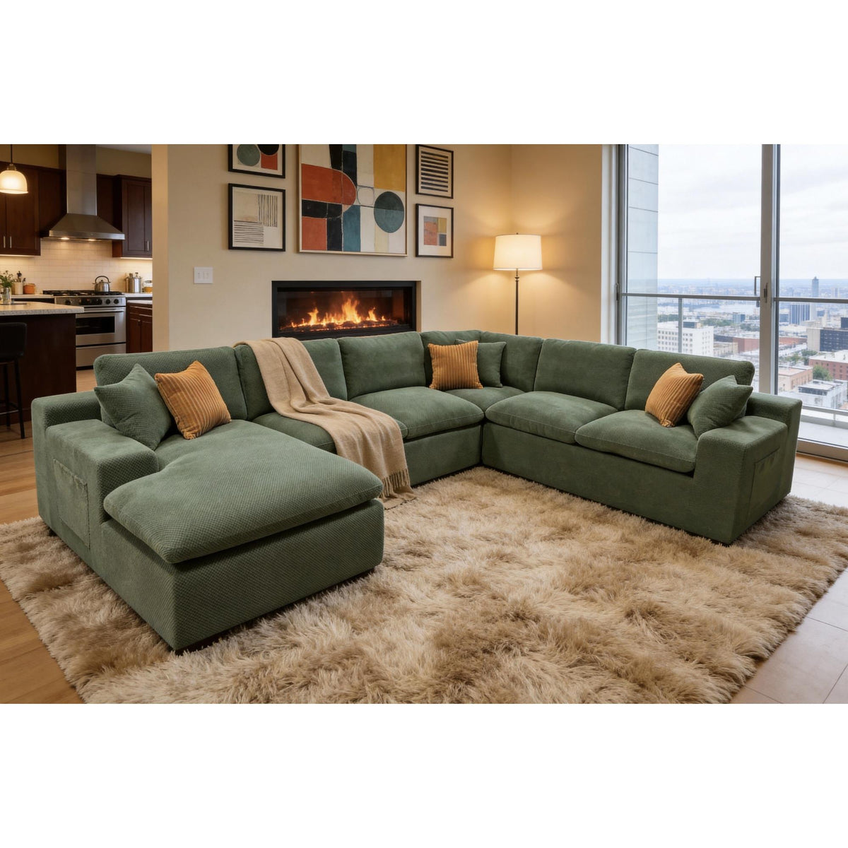 Coffee-Bean Like Upholstered Full Compressed Sectional