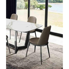 Contemporary Style 2pc Side Chair Upholstered Round Chair Fabric Seat Silver And Taupe Finish