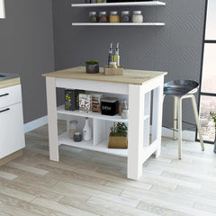 Crest 3-Shelf Kitchen Island White and Light Oak